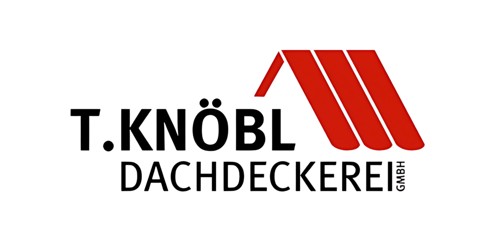 T. KNÖBL DACHDECKEREI Logo mit stilisiertem roten Dach.