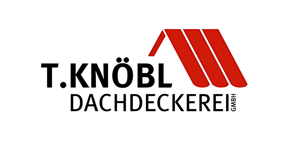 Logo T. KNÖBL DACHDECKEREI GmbH mit drei roten Dachelementen.
